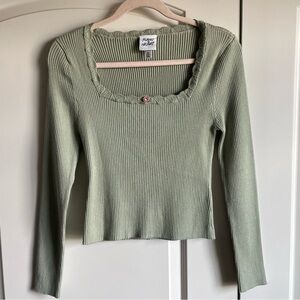 Planet Heart Juniors Ribbed Lace Trim Long Sleeve Top